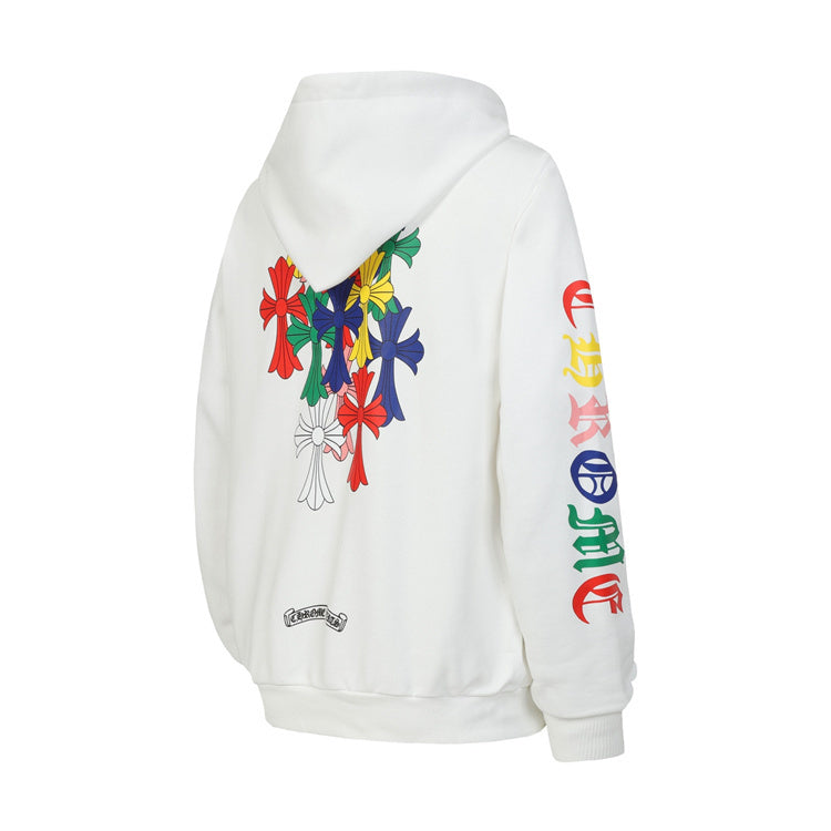 White Multi Colour Chrome Hearts Hoodie