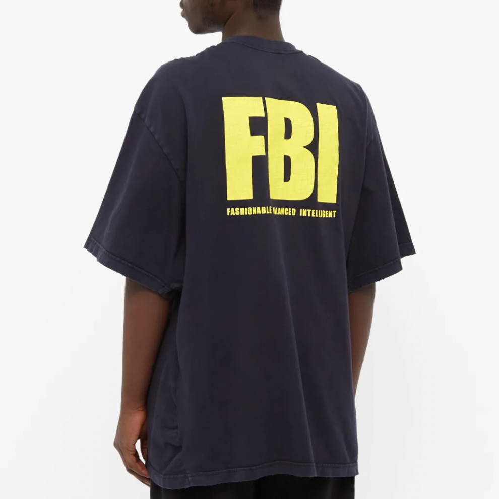 BALENCIAGA FBI OVERSIZED TEE MARINE BLUE & YELLOW