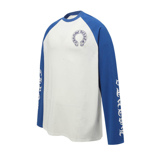 Blue and White Horseshoe Chrome Hearts Long Sleeve T-shirt