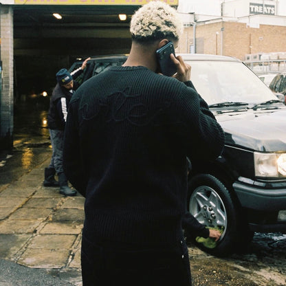 Corteiz Crochet Applique Knit Crew - "Triple Black"
