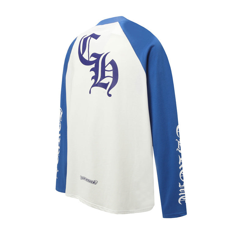 Blue and White Horseshoe Chrome Hearts Long Sleeve T-shirt