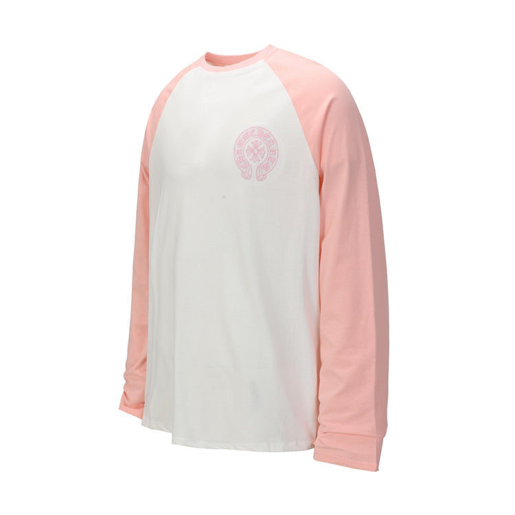 Beige and White Horseshoe Chrome Hearts Long Sleeve T-shirt