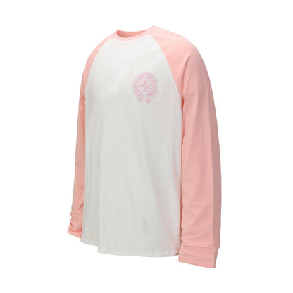 Beige and White Horseshoe Chrome Hearts Long Sleeve T-shirt