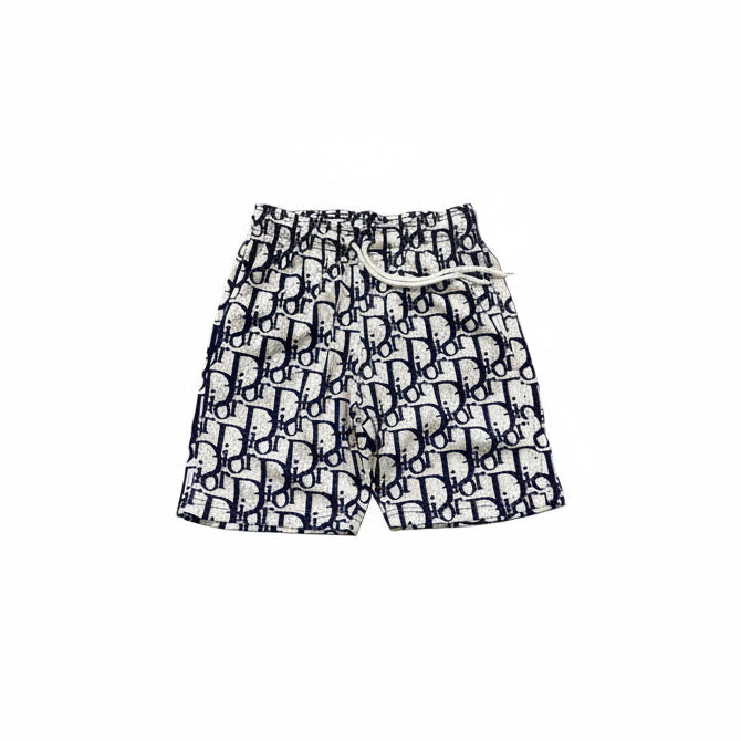 Christian Dior Vintage Oblique Monogram Silk Shorts Blue Beige