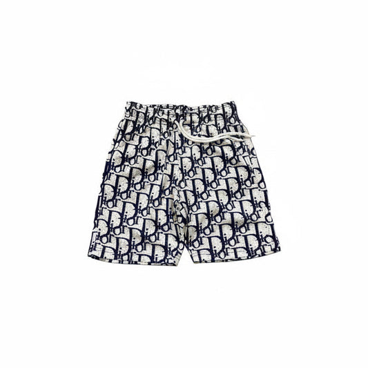 Christian Dior Vintage Oblique Monogram Silk Shorts Blue Beige