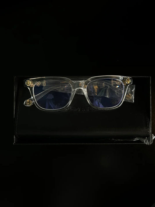 CHROME HEART GLASSES - CLEAR & GOLD BADGES