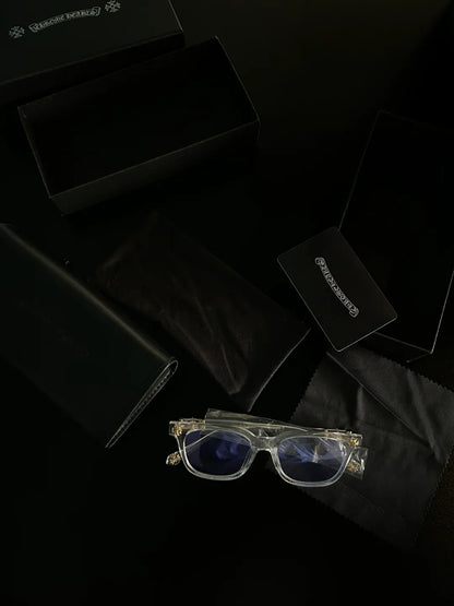 CHROME HEART GLASSES - CLEAR & GOLD BADGES