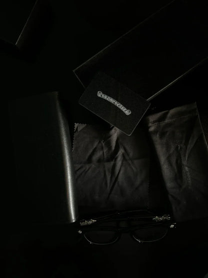 CHROME HEART GLASSES - BLACK & SILVER BADGES