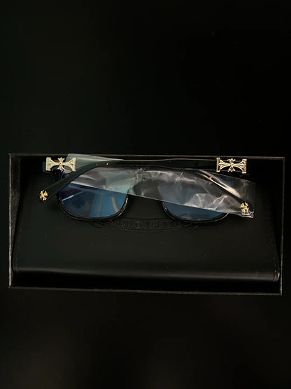 CHROME HEART GLASSES - BLACK & GOLD BADGES