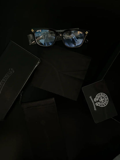 CHROME HEART GLASSES - BLACK & GOLD BADGES