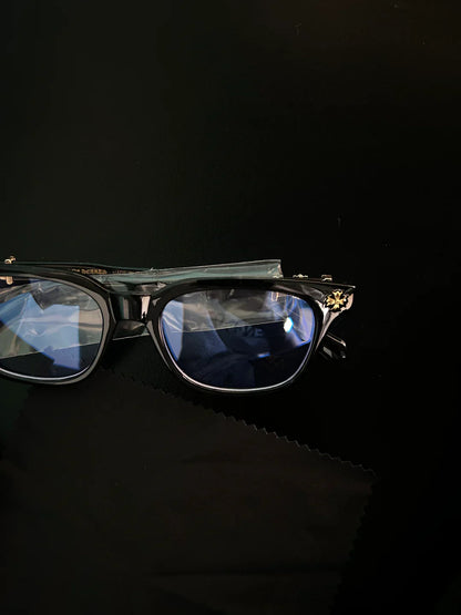 CHROME HEART GLASSES - BLACK & GOLD BADGES