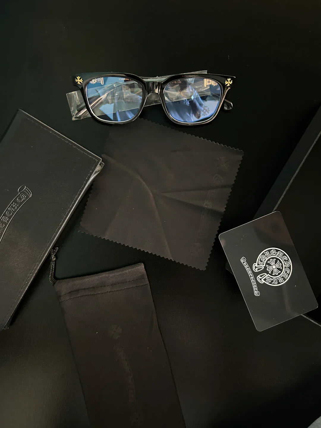 CHROME HEART GLASSES - BLACK & GOLD BADGES