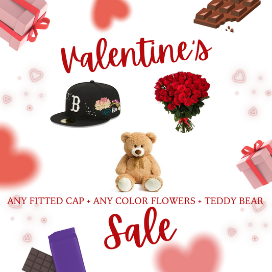 1 Fitted Cap + Bouquet + Teddy Bear