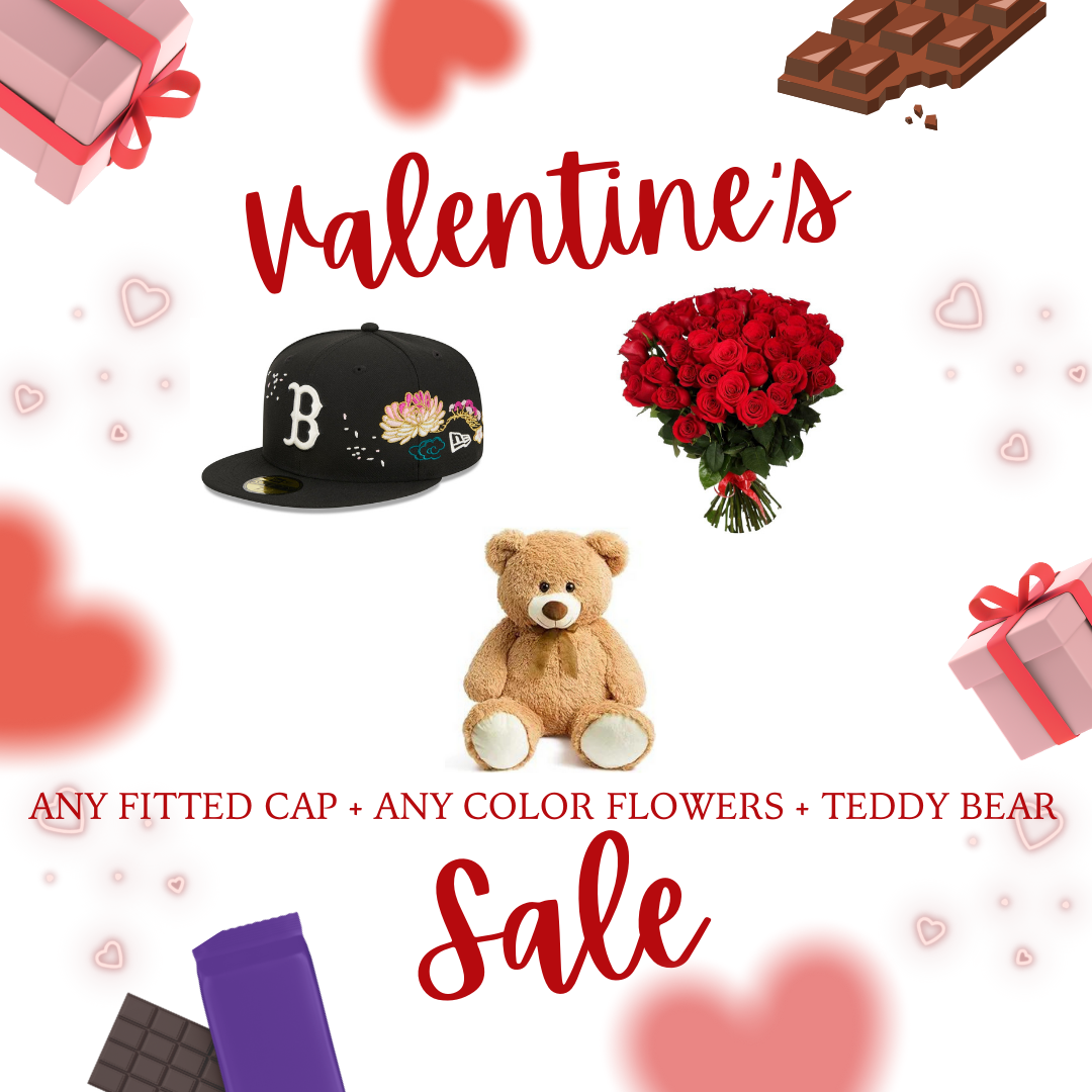 3 Fitted Cap + Bouquet +Teddy Bear