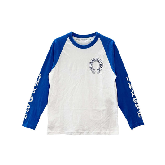 Blue and White Horseshoe Chrome Hearts Long Sleeve T-shirt