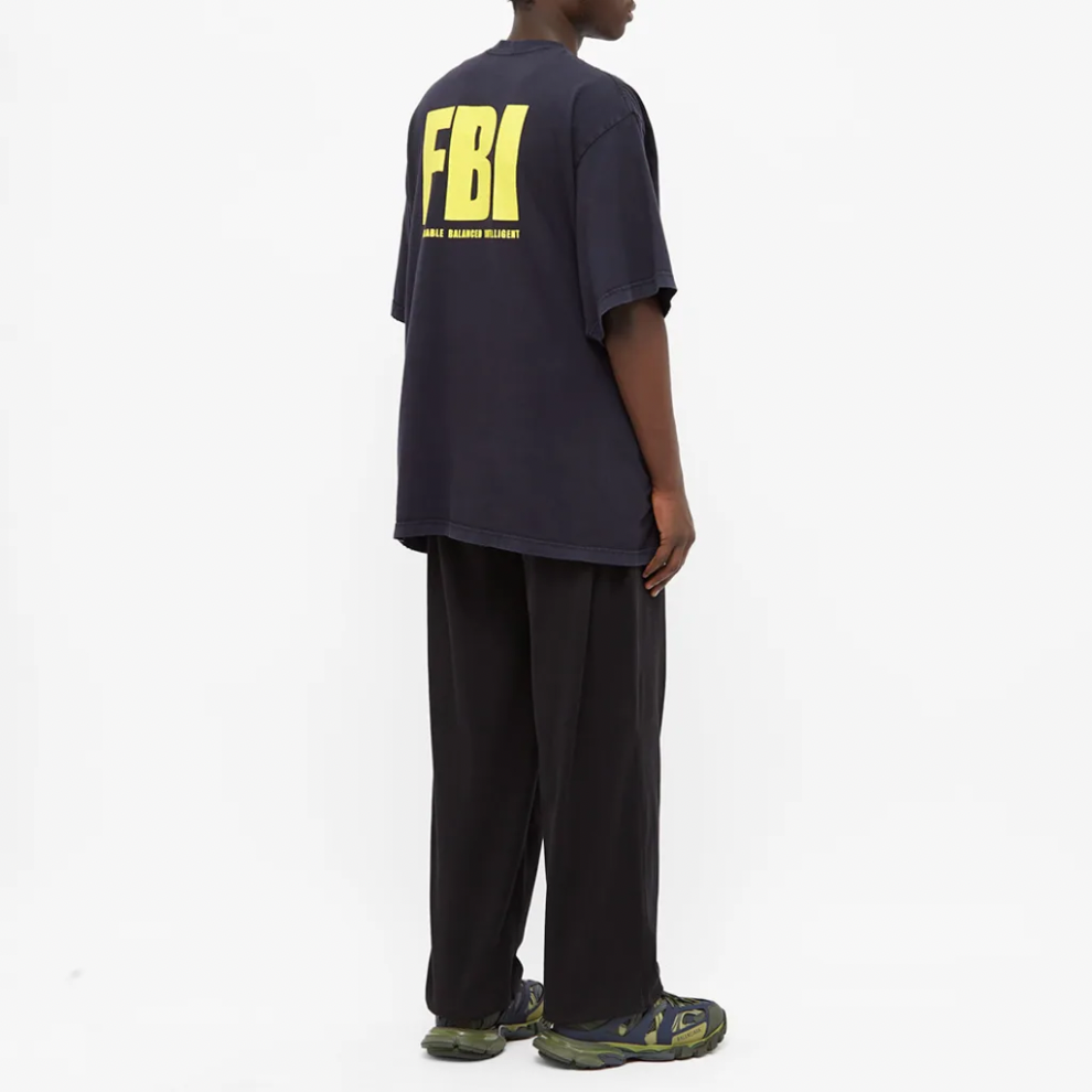 BALENCIAGA FBI OVERSIZED TEE MARINE BLUE & YELLOW